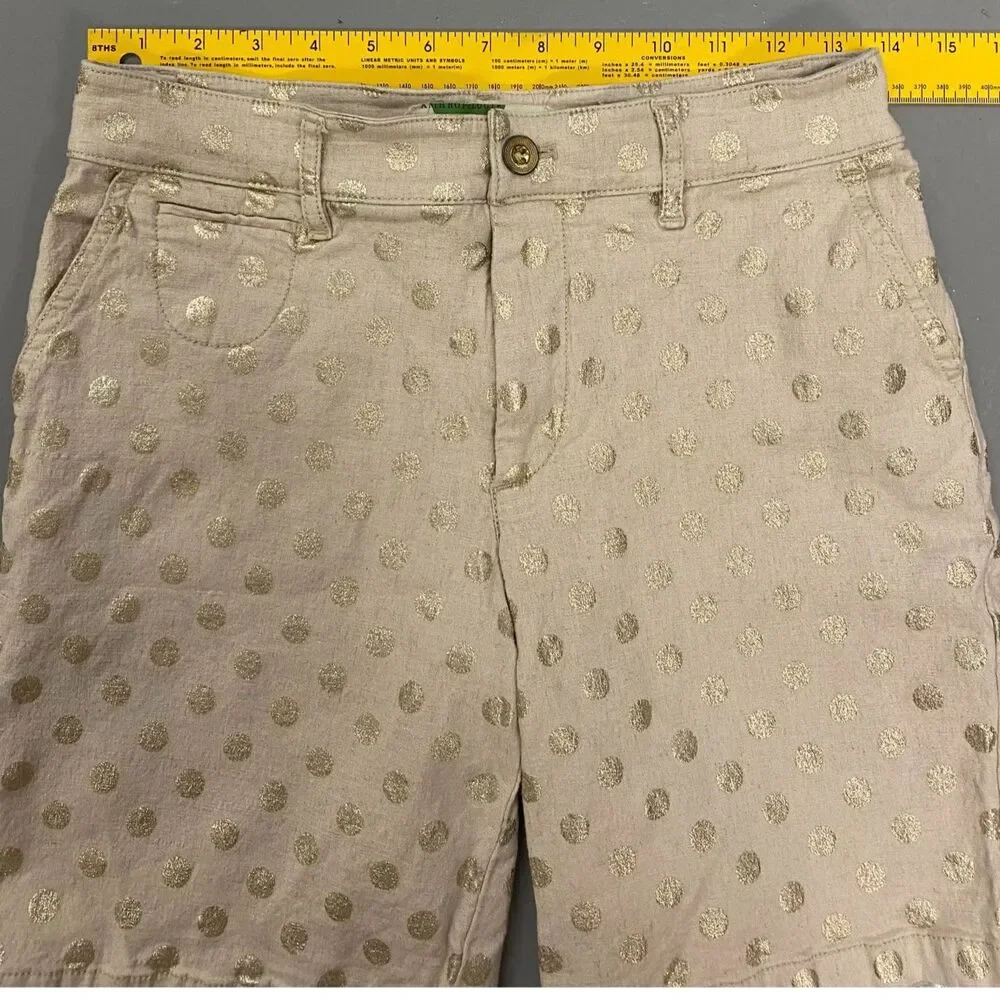 ANTHROPOLOGIE Linen Blend Gold Polka Dot Tailored Women's Trouser Shorts Sz 26
